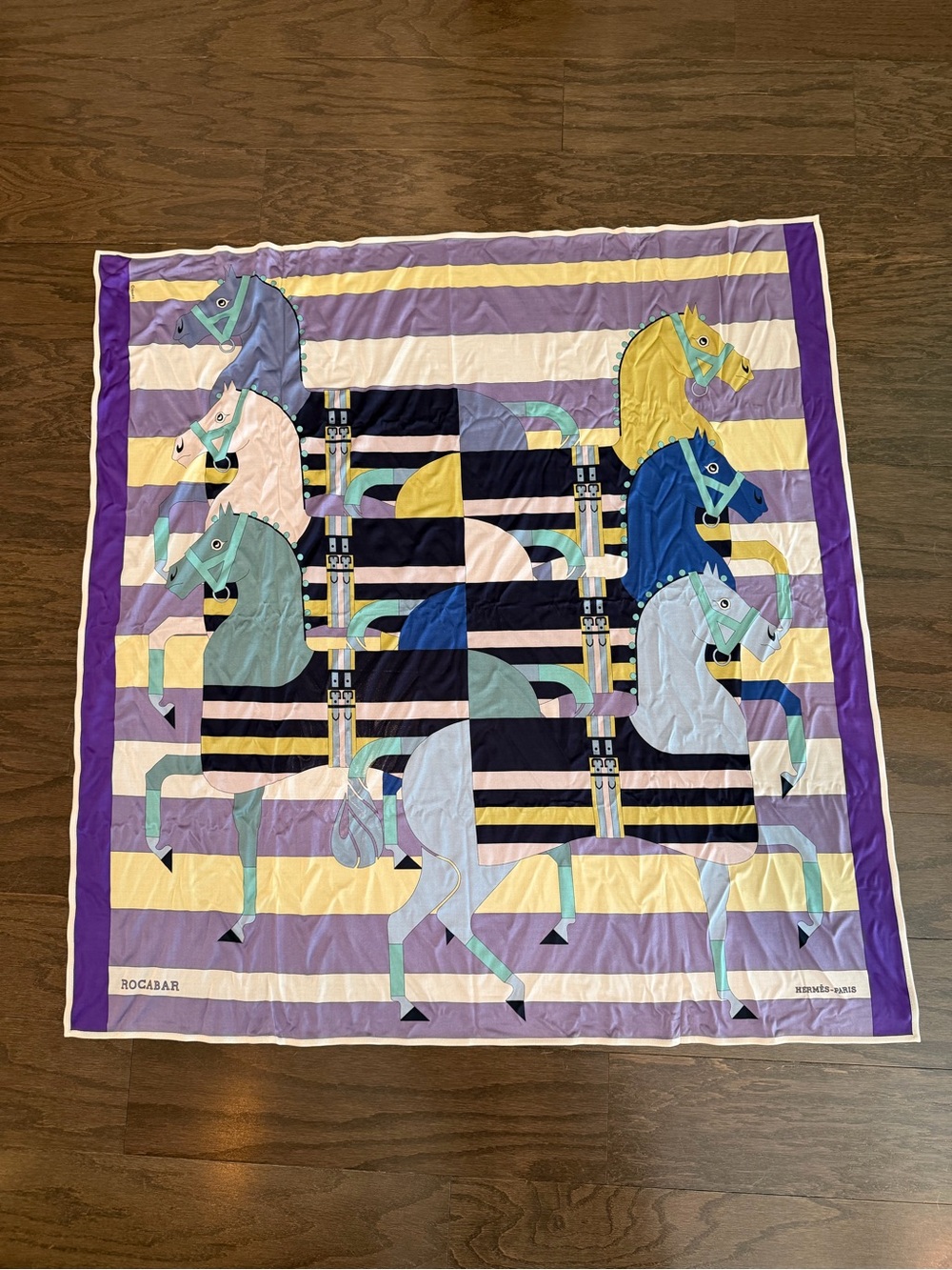 NWT Hermes Purple & Multicolor Carousel Horse Silk Scarf